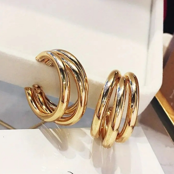 Glossy Gold Hoop Earrings - Picture 2 of 7